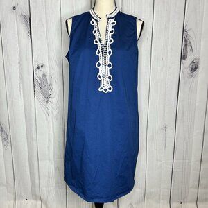 Mud Pie B. Berry Sheath Dress Womens Sz L Blue Sleeveless Lace Detail Stretch